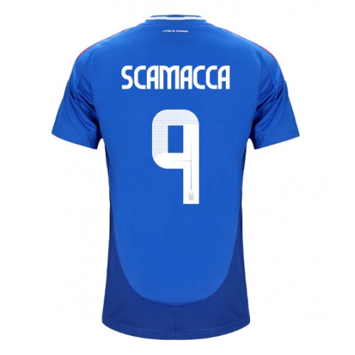 Fotballdrakt Herre Italia Gianluca Scamacca #9 Hjemmedrakt EM 2024 Kortermet